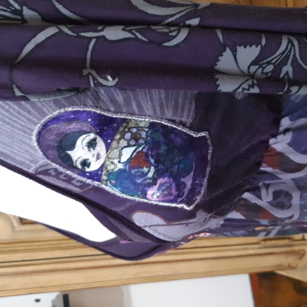 Womens Sz Large Dress Stretchy DESIGUEL Tshirt Long Sleeve Deep Neckline Purple